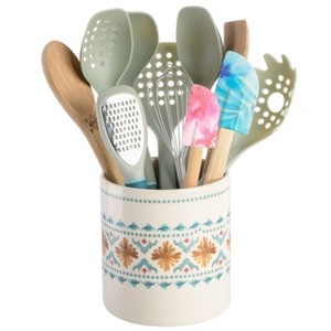 Spice by Tia Mowry Savory Saffron 12 Piece Wood and Nylon Kitchen Tool Set with Ceramic Crock - 1 of 4