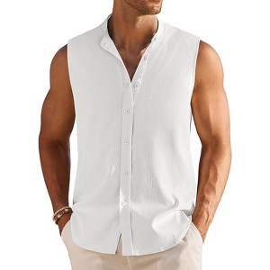 COOFANDY Men's Summer Beach Tank Tops Sleeveless Button Up Shirt Casual Textured Tank Shirts - 1 of 4