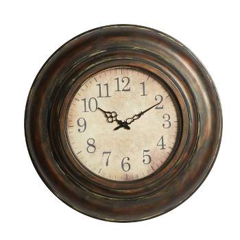 24"x24" Metal Wall Clock with Fluted Frame Brown - Olivia & May