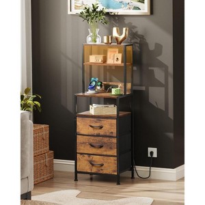 GALAXHERO Tall Nightstand with 3 Fabric Drawers, Built-in Charger Station & Open Shelves, LED Bed Side Table for Bedroom, Living Room - 1 of 1