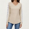 Anna-Kaci Women's Long Sleeve V-Neck Knit Top with Lace Trim Detailing on Sleeves - 3 of 4