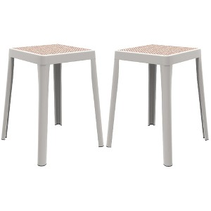 LeisureMod Tresse Stackable Dining Stool – Mid-Century Modern Square Backless Wicker-Top Seat Indoor Outdoor Use for Kitchen, Patio, Garden Set of 2 - 1 of 4