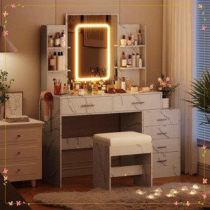 Makeup Vanity with Charging Station - 3 Lighting Color Adjustable 6 Drawers and Shelves - 1 of 4