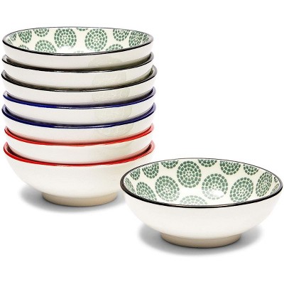 Juvale 8 Pack Round Ceramic Pinch Bowls for Dipping and Meal Prep, 4 Geometric Designs, 3 in.