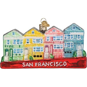 Old World Christmas Glass Blown Ornament, San Francisco Painted Ladies Homes - 1 of 4