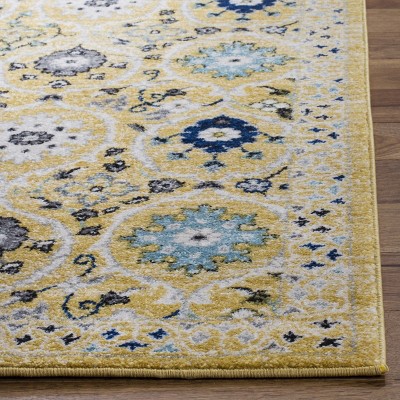 Gold and Ivory Floral Geometric 4' x 6' Area Rug