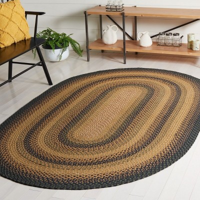 Handmade Gold and Sage Braided Cotton Oval Area Rug