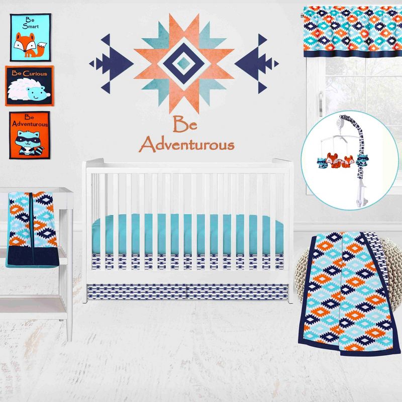 Bacati - Aztec Print Liam Aqua Orange Navy 10 pc Crib Bedding Set with 2 Crib Fitted Sheets, 1 of 12