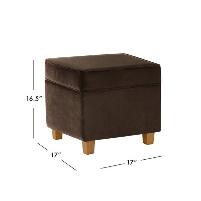 Chocolate Brown Velvet Square Storage Ottoman with Honey Oak Legs
