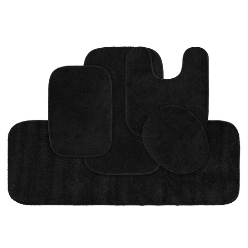 5pc Traditional Nylon Washable Bathroom Rug Set Black - Garland Rug ...