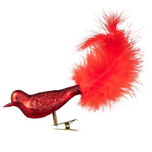 Northlight Glitter Winged Bird with Tail Clip On Glass Christmas Ornament - 5.5" - Red Orange - 1 of 4