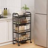 Slim Storage Cart 4 Tier Metal and Wood Rolling Bathroom Cart Black Narrow Kitchen Laundry Room Utility Cart on Wheels - 3 of 4