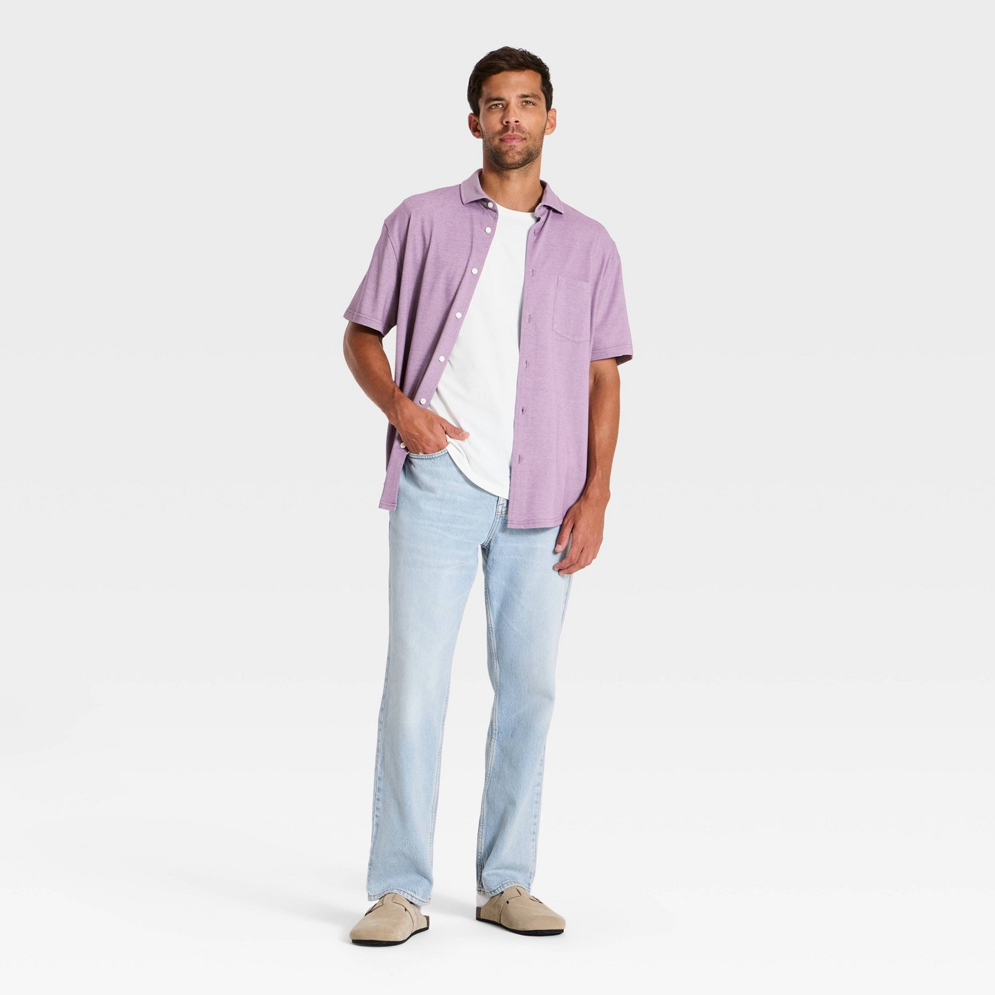 Мужская рубашка Goodfellow & Co Short Sleeve Comfort Pique Button-Up, цвет: Фиолетовый — фото 2