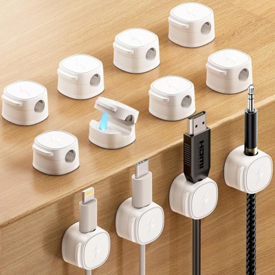 FONTOI 12 Pack Magnetic Cord Organizer, Cable Clips Holder for Nightstand, Round Cable Clips Wire Management, Universal Fit, White, 0.78"*0.44"*0.78"