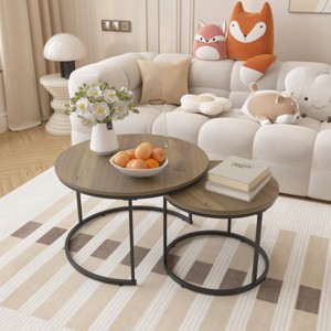 KTMBDW Nesting Coffee Table Set of 2, 27.6inch Round Coffee Table with Sturdy Metal Frame, End Table Side Tables for Living Room Bedroom - 1 of 4