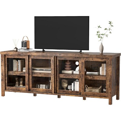 Modern TV Stand with 4 Sliding Glass Doors and Storage Cabinets for 65 Inch TV