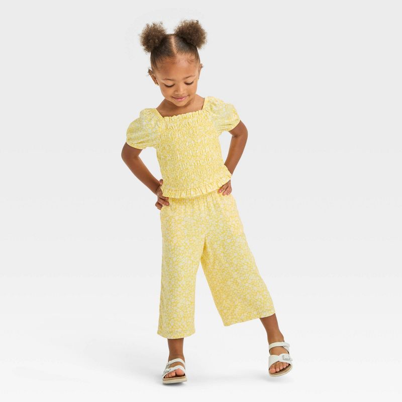 Toddler Girls' Floral Top & Bottom Set - Cat & Jack™ Yellow, 4 of 8