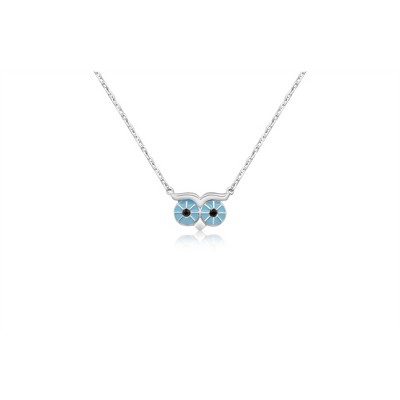 Chanteur Hypoallergenic Kids Jewelry Accessories Owl Blue Enamel White Gold Palladium Plating Necklace Pendant