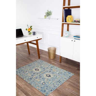 Blue and Beige Jacquard Polyester Office Chair Mat