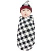 Touched by Nature Baby Boy Organic Cotton Swaddle Blanket and Headband or Cap, Black Plaid, One Size - 3 of 4