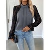 Women's Lace Long Sleeve Blouse Semi High Neck Solid Color Shirt Elegant Dressy Top for Work and Special Occasions - 3 of 4