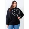 Slickblue Women's Plus Flannel Top with Smile Front Print - Dolman Sleeves & Asymmetric Hem, Black/Teal, 1XL/3XL - 3 of 4