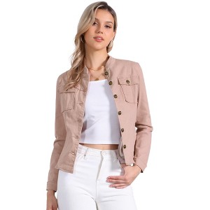 INSPIRE CHIC Women's Button Front Stand Collar Long Sleeve Jean Jackets with Pockets - 1 of 4