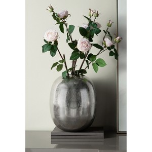 YONWAY Aluminum Oval Vase with Chiseled Layers Flower Arrangement Centerpiece in Silver Grey - Modern Home Decor  for Home & Office. - 1 of 4