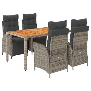 vidaXL Patio Dining Set with Cushions Outdoor Garden Furniture Poly Rattan - Gray 59.1" Table Length 4 Piece - 1 of 4
