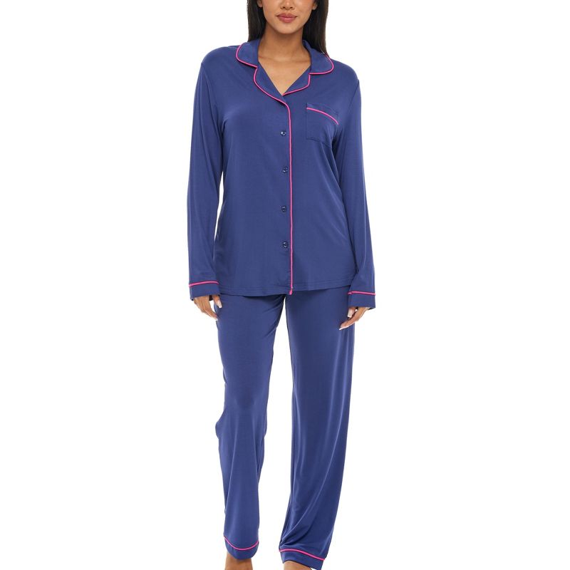 ADR Women's Soft Knit Jersey Pajamas Lounge Set, Long Sleeve Top and Pants with Pockets, 1 of 7
