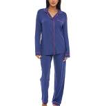 Women's Soft Knit Jersey Pajamas Lounge Set, Long Sleeve Top and Pants with Pockets