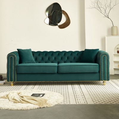 NicBex Couches for Living Room 86" Loveseat Sofa Luxury Modern Velvet Fluffy Upholstered 2-seater Sofa with 2 Throw Pillows for Bedroom