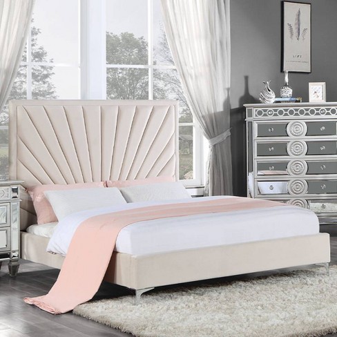 87" Eastern King Bed Faiz Bed Beige Velvet - Acme Furniture - image 1 of 4