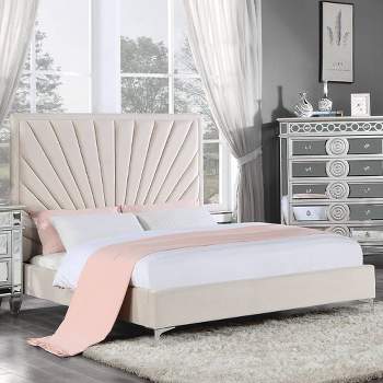 87" Eastern King Bed Faiz Bed Beige Velvet - Acme Furniture