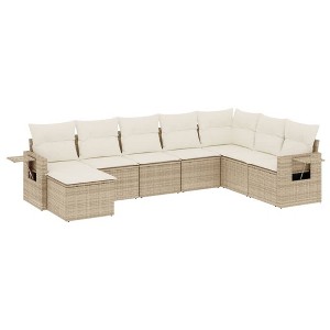 vidaXL Garden Sofa Set Beige PE Rattan Large Foldable Garden Sofa Set - 1 of 4
