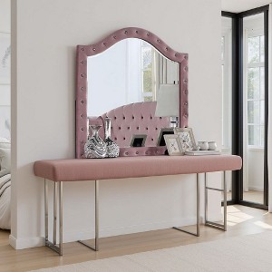 Royal Hampton Dresser Mirror, Crystal Tuft Pink Flannelette Upholstery 41 Inch - 1 of 4