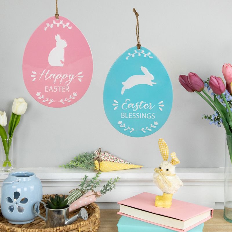 Northlight Easter Egg Metal Wall Signs - 9.75" - Blue and Pink - Set of 2, 2 of 7
