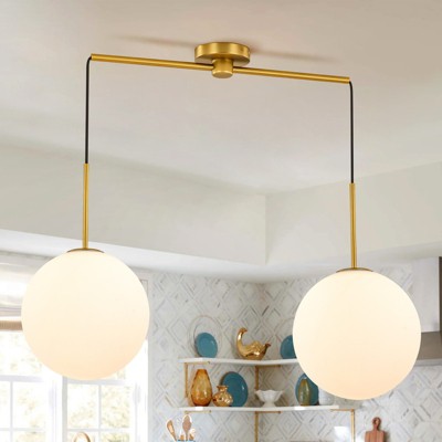 Rennnsan Elione 36"W 2-Light Linear Milk Glass Modern Dimmable Kitchen Island Pendant in Gold