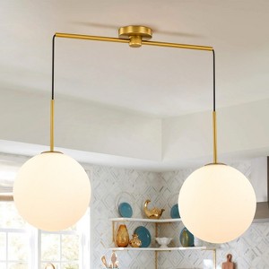 Rennnsan Elione 36"W 2-Light Linear Milk Glass Modern Dimmable Kitchen Island Pendant in Gold - 1 of 4
