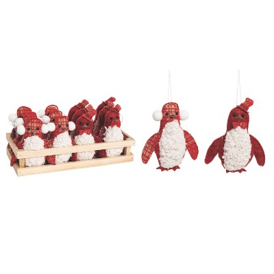 Transpac Polyester 5 in. Multicolor Christmas Plush Penguin Ornaments In Display Set of 12