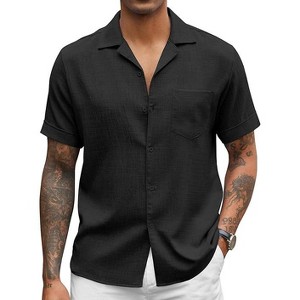 COOFANDY Mens Casual Short Sleeve Button Down Shirts Cuban Linen Textured Shirt Summer Beach Wear S-XXXL - 1 of 4