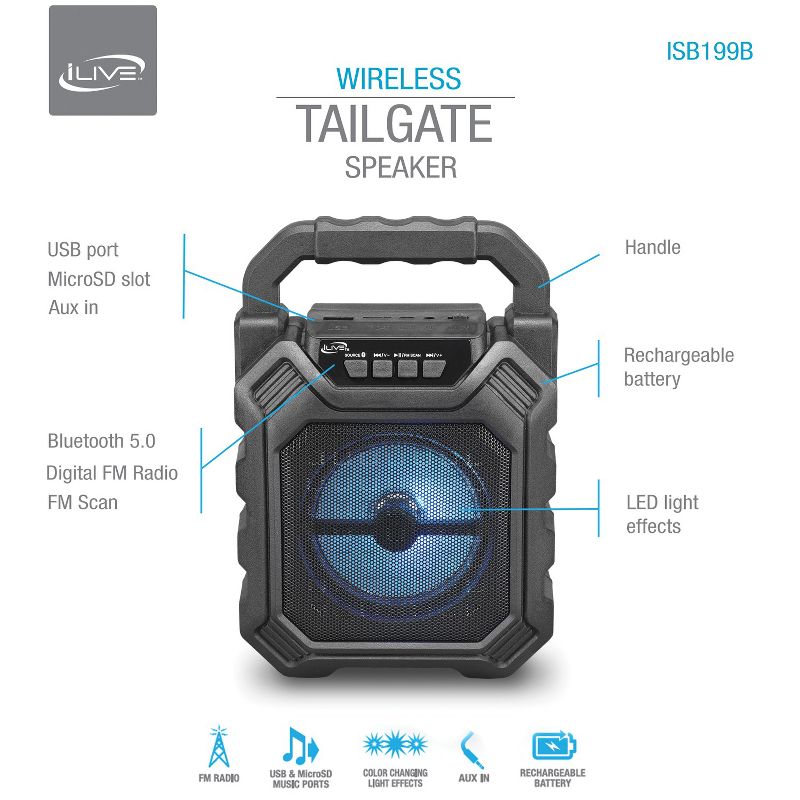iLive Miniature Bluetooth® Tailgate Portable Party System, 5 of 7