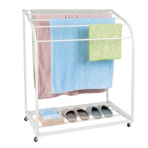 Whizmax Pool Towel Rack,Outdoor PVC Trapedozal Poolside Storage Organizer,5 Bar,Outdoor Towel Rack with Wheels,Pool Towel Holder,Stores Floats and Paddles, Towel Stand for Beach,Pool,Indoor - 1 of 4