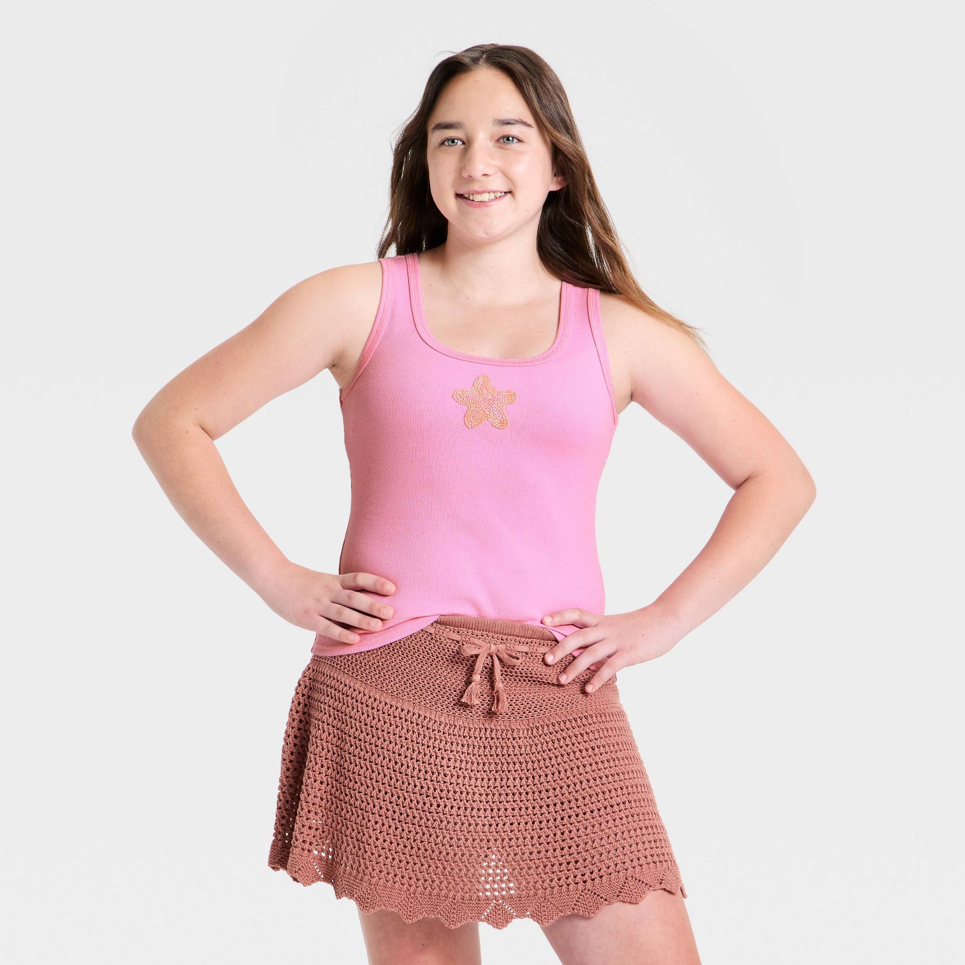 Girls’ Beaded Ribbed Tank Top - art class™