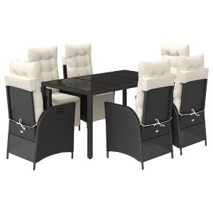 vidaXL Patio Dining Set with Cushions Outdoor Garden Furniture Poly Rattan - Black and Cream 59.1" Table Length 6-Piece - 1 of 4