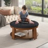 JUJABU Oversized Round Button Tufted Ottoman Coffee Table with Wheels, Wood Shelf and Waterproof Linen for Living Room - 3 of 4