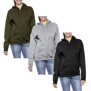 Blue Ice Apparel Women's Loose Fit Fleece-Lined Full-Zip Hoodie (3-Pack)