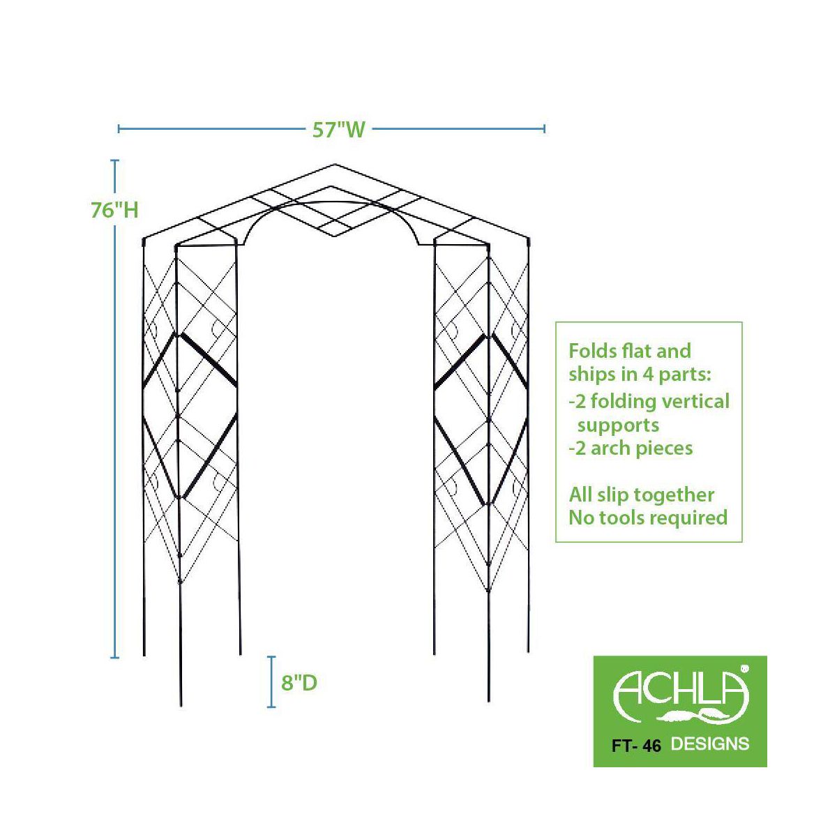 Achla Designs 76" Modern Athena Decorative Iron Garden Trellis Black Powder Coat Finish: Corrosion-Resistant Metal Obelisk - thumbnail 3