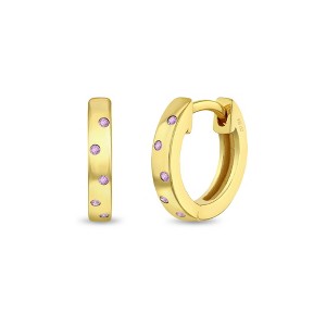 Girls' Staggered Gems Hoop Yellow Gold Flashed Sterling Silver Earrings - Pink - In Season Jewelry - 1 of 4