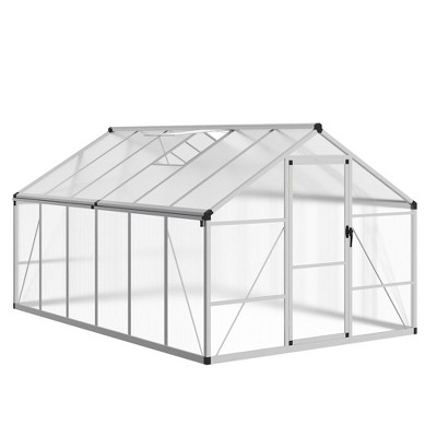 Garvee Walk-In Greenhouse with Polycarbonate Panels, Aluminum Frame, Quick Setup, Roof Vent, Outdoor Garden Greenhouse